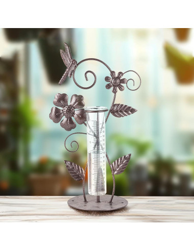 Pluviometro de Metal y Vidrio Libélula 17cm Decoración Jardín