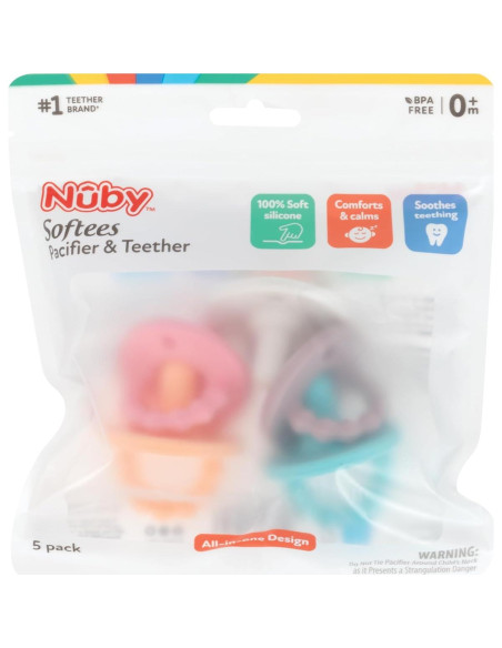 Chupete y Mordedor de Silicona Nuby Softees - 5 Unidades 0+ Meses Chupete y Mordedor de Silicona Nuby Softees - 5 Unidades 0+ Meses