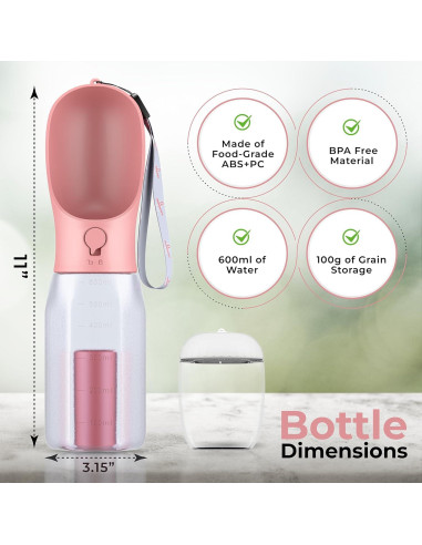 Botella de Agua para Perros Innoshopp 591ml Rosa 3-en-1