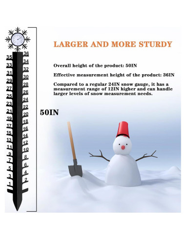 Medidor de Nieve JMBay 91.44 cm con Termómetro para Jardín