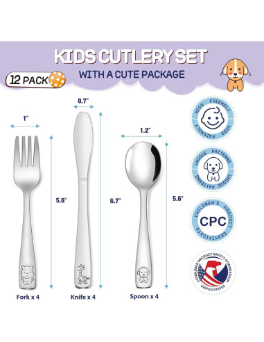 Juego de Utensilios para Niños VITEVER 12 Piezas Acero Inoxidable