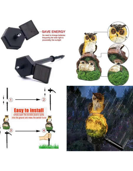 Luz Solar Decorativa Búho Padre-Hijo YZYOE 41.9cm Resina Luz Solar Decorativa Búho Padre-Hijo YZYOE 41.9cm Resina