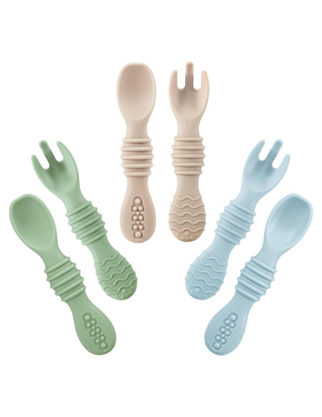 Set de 6 Cucharas y Tenedores de Silicona PandaEar para Bebés Set de 6 Cucharas y Tenedores de Silicona PandaEar para Bebés