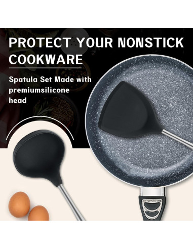 Set de Utensilios de Cocina FJNATINH - 3 Piezas Silicona y Acero Inoxidable
