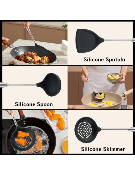 Set de Utensilios de Cocina FJNATINH - 3 Piezas Silicona y Acero Inoxidable Set de Utensilios de Cocina FJNATINH - 3 Piezas Silicona y Acero Inoxidable
