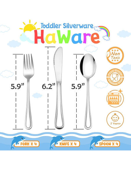 Juego de Cubiertos para Niños HaWare 12 Piezas Acero Inoxidable Juego de Cubiertos para Niños HaWare 12 Piezas Acero Inoxidable