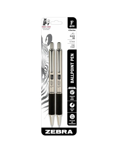 Bolígrafo Retráctil Zebra Pen F-402, Acero Inoxidable, 0.7mm