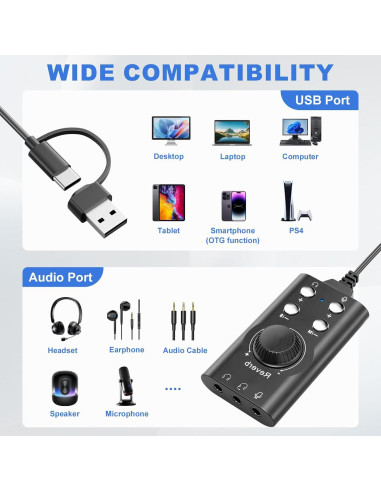 Cambiador de Voz Facmogu 7.1 Surround USB Type-C para PS4/PS5