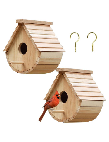Juego de 2 casas para pájaros colgantes de madera STARSWR Juego de 2 casas para pájaros colgantes de madera STARSWR