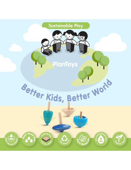 Trompos de Madera PlanToys - Conjunto de 4 Piezas Ecológicas Trompos de Madera PlanToys - Conjunto de 4 Piezas Ecológicas