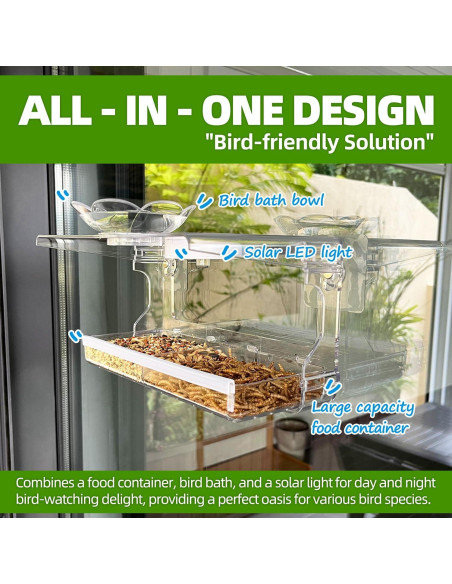 Comedero para Aves de Ventana WENMIXER con Luz Solar 473ml Comedero para Aves de Ventana WENMIXER con Luz Solar 473ml