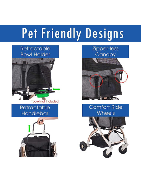 Carrito de Paseo para Mascotas HPZ Pet Rover Lite - Gris 2 Generación Carrito de Paseo para Mascotas HPZ Pet Rover Lite - Gris 2 Generación