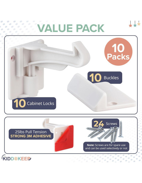 Pestillos de Seguridad para Gabinetes KiddoKeep - 10 Pcs Pestillos de Seguridad para Gabinetes KiddoKeep - 10 Pcs