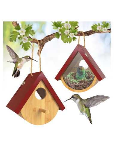 Paquete de 2 casas para colibrí DFANG de madera 10.67cm