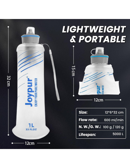 Botella de Agua Plegable Joypur 1L con Filtro NSF/FDA Botella de Agua Plegable Joypur 1L con Filtro NSF/FDA