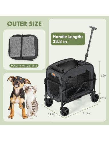 Transportín Extra Grande para Mascotas Lekereise Negro - Plegable y Ventilado