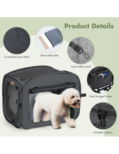 Transportín Extra Grande para Mascotas Lekereise Negro - Plegable y Ventilado