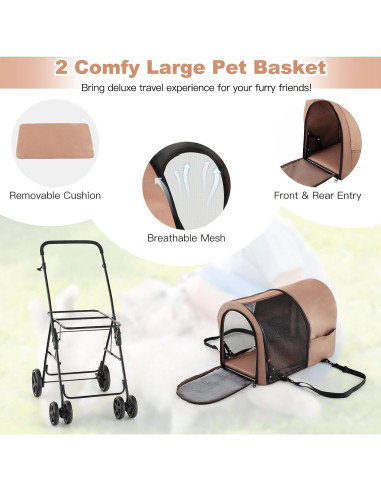 Carrito de Mascotas HAPPAWS para 2 Perros y Gatos Beige
