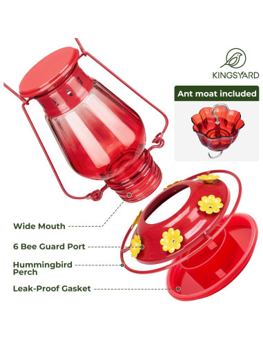 Alimentador de Colibríes Kingsyard de Vidrio 24oz Vintage Rojo