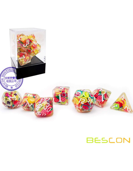 Juego de Dados Poliedricos de Frutas Bescon 7 Piezas Juego de Dados Poliedricos de Frutas Bescon 7 Piezas