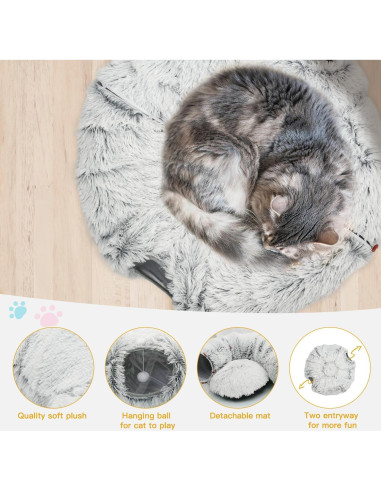 Túnel de Gato KOMUSMO Donut Grande con Juguete y Cama Suave