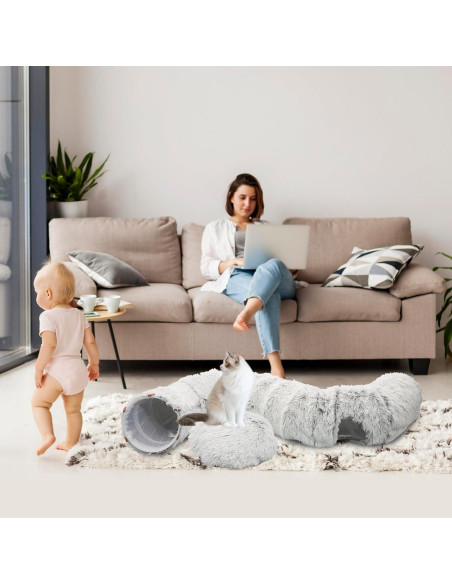 Túnel de Gato KOMUSMO Donut Grande con Juguete y Cama Suave Túnel de Gato KOMUSMO Donut Grande con Juguete y Cama Suave