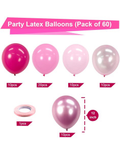 Juego de Globos Rosa Bezente 60pcs 30cm Metálico y Pastel 2