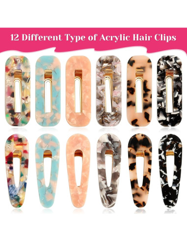 Pinzas de Acrílico para el Cabello Cridoz - 12 Piezas 17.3x6.4cm