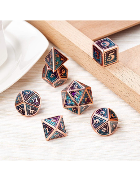 Juego de Dados Metálicos D&D DNDND 7 Piezas Verde y Púrpura Juego de Dados Metálicos D&D DNDND 7 Piezas Verde y Púrpura