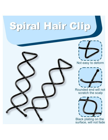 30 Pasadores de Cabello Espirales Negros Aphrordity 5.26 cm