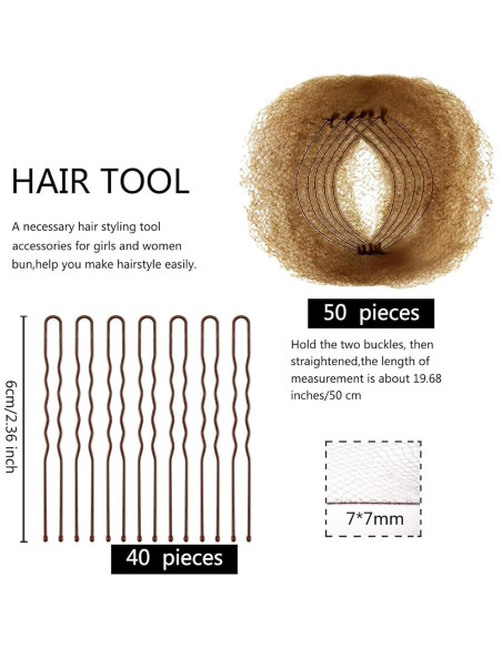 Redes para Moño de Cabello Zonon - 50 Paquetes + 40 Pines U Redes para Moño de Cabello Zonon - 50 Paquetes + 40 Pines U