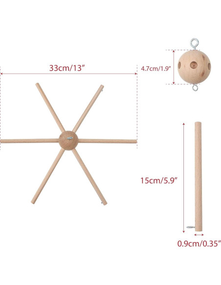 Kit de Móvil para Bebé Marsrut de Madera Natural 22x17 cm Kit de Móvil para Bebé Marsrut de Madera Natural 22x17 cm