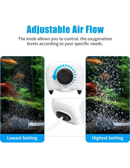 Bomba de Aire AQUANEAT para Acuario 55gal, Ajustable y Silenciosa Bomba de Aire AQUANEAT para Acuario 55gal, Ajustable y Silenciosa