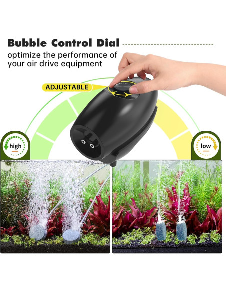 Bomba de Aire para Acuario Hygger 140 GPH 5W Doble Salida Bomba de Aire para Acuario Hygger 140 GPH 5W Doble Salida