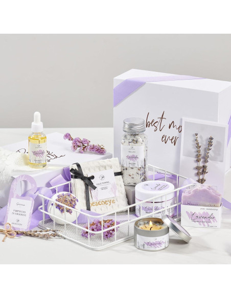 Cesta de Regalo Spa Lavanda Peacoeye para Mamá 8 Piezas Cesta de Regalo Spa Lavanda Peacoeye para Mamá 8 Piezas