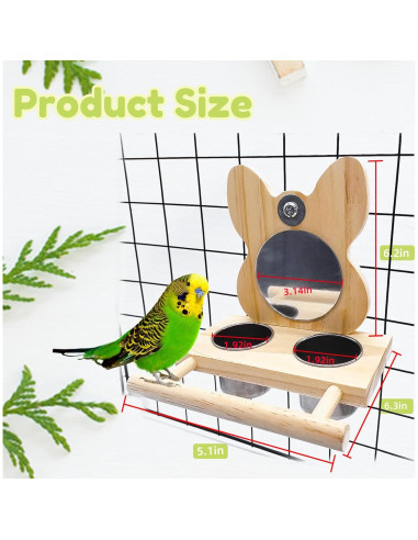 Perchero para Aves Hamiledyi con Espejo y Tazas de Acero Inoxidable