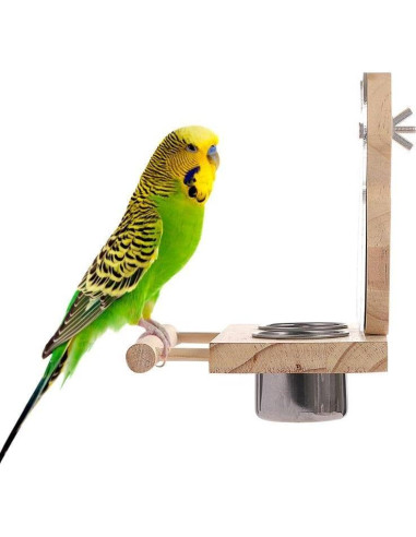 Perchero para Aves Hamiledyi con Espejo y Tazas de Acero Inoxidable