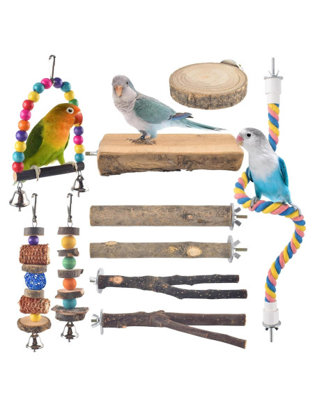 Juguetes para Aves Bissap 10 PCS Madera Natural Periquitos Juguetes para Aves Bissap 10 PCS Madera Natural Periquitos