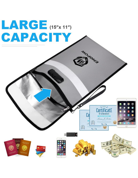 Bolsa Ignífuga ENGPOW con Cerradura 38x27cm Impermeable Bolsa Ignífuga ENGPOW con Cerradura 38x27cm Impermeable
