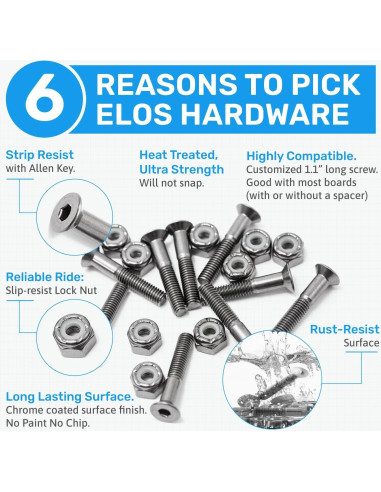 Kit de Hardware para Skateboard ELOS - 18 Piezas de Acero