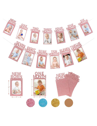 Banner de Foto Primer Cumpleaños Crosize Oro Rosa 10x15 cm