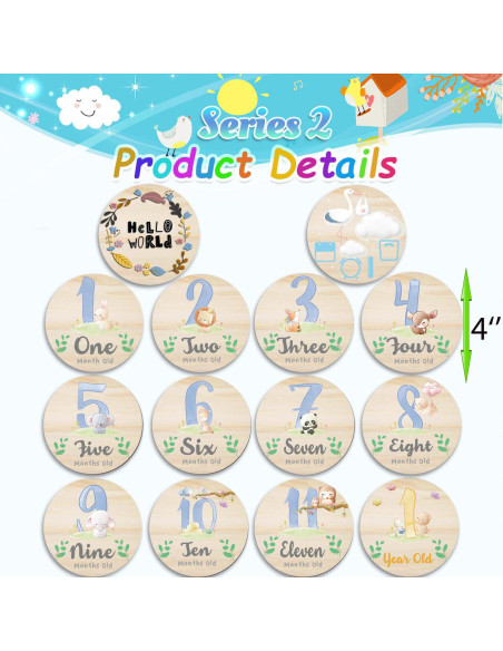 Set de Hitos Mensuales de Madera RORANIC para Bebés Set de Hitos Mensuales de Madera RORANIC para Bebés