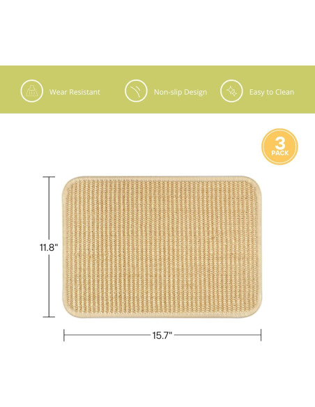 Paquete de 3 Alfombrillas de Sisal Natural Tierecare 39.9x30 cm Paquete de 3 Alfombrillas de Sisal Natural Tierecare 39.9x30 cm