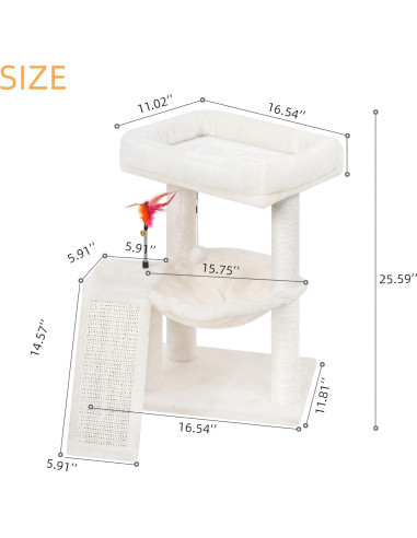 Árbol para Gatos YOUPET 65 cm con Rascador y Juguetes Beige