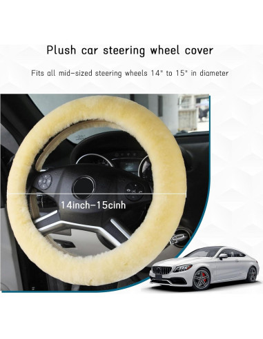 Funda de Volante de Coche Peluda Kewucn 38.1 cm Beige