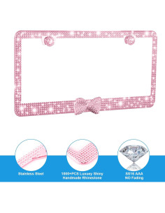 Marco de Placa de Licencia Rosa Brillante heqxwl con Lazo 2