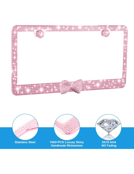 Marco de Placa de Licencia Rosa Brillante heqxwl con Lazo Marco de Placa de Licencia Rosa Brillante heqxwl con Lazo