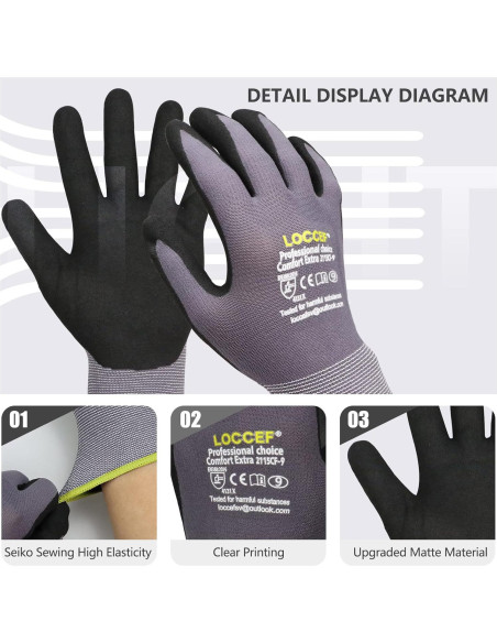 Guantes de Trabajo LOCCEF MicroEspuma Nitrilo 12 Pares Grises Guantes de Trabajo LOCCEF MicroEspuma Nitrilo 12 Pares Grises