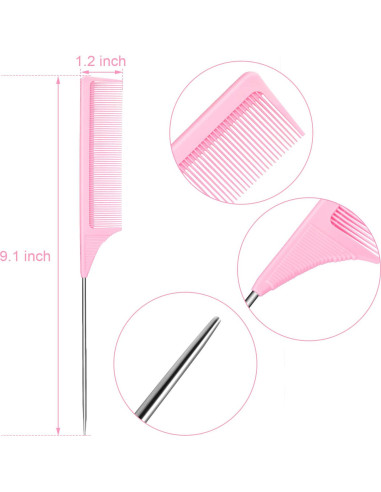 3 Peines de Cola de Rata Leinuosen 23 cm Fibra de Carbono Rosa