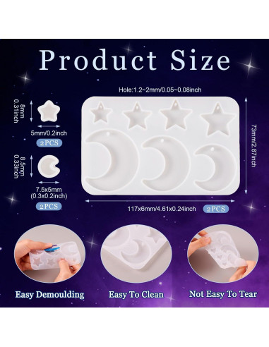 Moldes de Silicona Cheriswelry para Resina Luna y Estrella